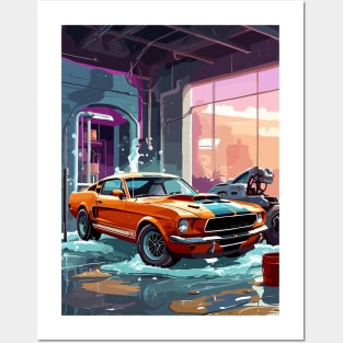 Classic American Shelby Orange Muscle Car Posters and Art